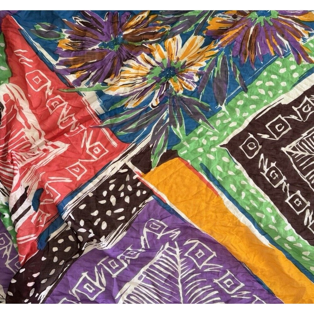 Vintage 80s/90s Abstract Geometric Print Cotton Scarf Color Block Memphis Style